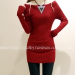 Pre Order - เสื้อกันหนาวแฟชั่น มินิเดรส ใส่เปิดไหล่เซ็กซี่ก็ได้ ติดซิบตรงไหล่หน้าสองข้าง : สีดำ / สีน้ำเงิน / สีแดง