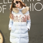 PreOrderคนอ้วน - เสื้อกันหนาวแฟชั่น ไซส์ใหญ่ คนอ้วน ผ้าฝ้ายร่มพิมพ์ลายบุนวมตัวยาว มีHood ขนเฟอร์ สี : ฟ้า / ดำ