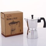 หม้อต้มกาแฟสดมอคค่าพอท (MOKA POT) อลูมิเนียม 6 ถ้วย หนา หูจับสีดำตรง 1610-1914