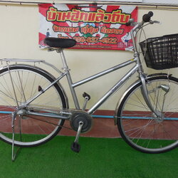 จักรยานแม่บ้านสายพาน Albelt สีเทา อลูมิเนียม มีเกียร์ มีตะกร้า ไฟโซลา