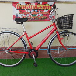 จักรยานแม่บ้านสายพาน Albelt สีแดง อลูมิเนียม มีเกียร์ มีตะกร้า ไฟโซลา