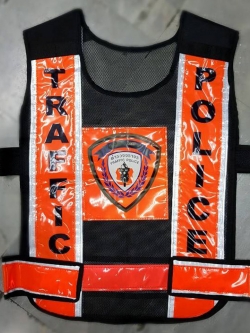 เสื้อสะท้อนแสง ดำแถบส้ม ตำรวจจราจร