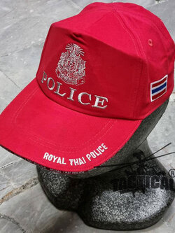 หมวกแก๊ป ครูฝึก แผ่นดิน + POLICE สีแดง ขอบหนา ซิปหลัง