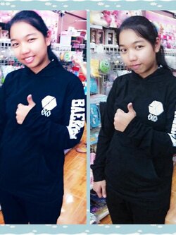 เสื่้อ Hood (มีหมวก)แขนยาว สีดำCotton พิมพ์เฟล็กซ์