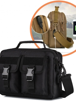 กระเป๋าสะพายไหล่ ทรงเหลี่ยม มีช่องเสียบ USB