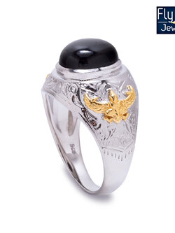 แหวนครุฑเงินแท้หัวนิลแท้ แหวนวันเสาร์ ช่วยปกป้องคุ้มครอง เสริมตำแหน่ง