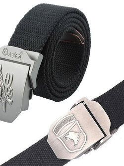 เข็มขัด หัวเงินปั้มลาย สายผ้า Canvas