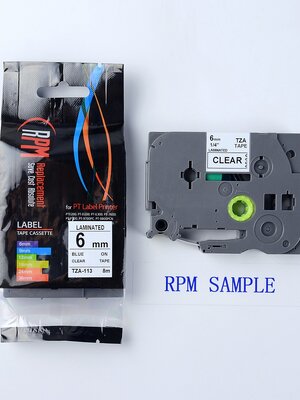 6mm TZA-113 - TZE-113 อักษรสีน้ำเงิน พื้นหลังสีใส