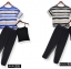 ##พร้อมส่ง## เซตคู่ แฟชั่นคนอ้วน ไซส์ใหญ่ (2 ชิ้น) เสื้อแขนสั้นออกแนวซีทรูบาง ๆ กางเกงฮาเรมสีดำ ใส่สบาย ๆ สี : เส้นดำ
